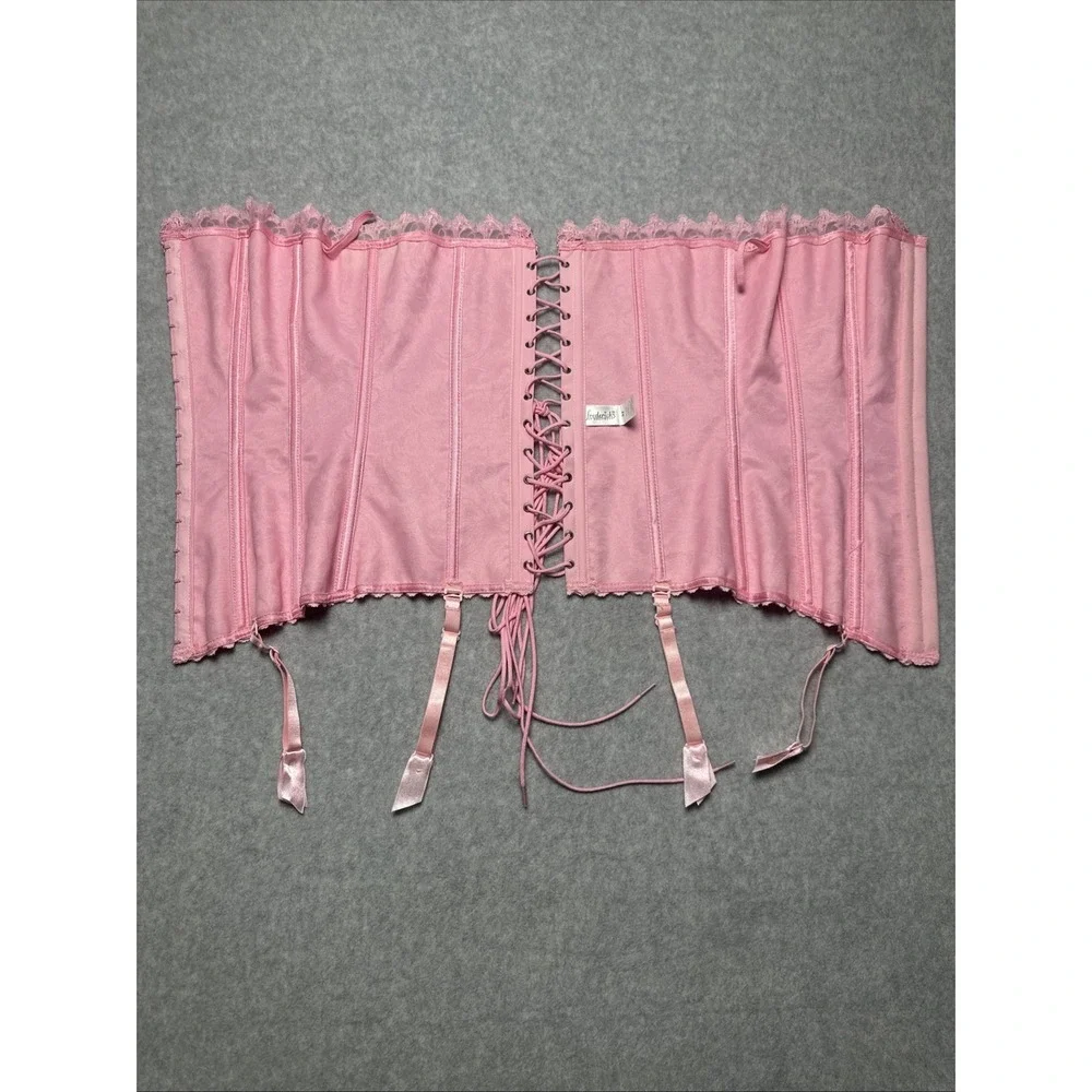 Frederick's of Hollywood Baby Doll Pink‎ Lace up Corset Busiter Gater Belt 32